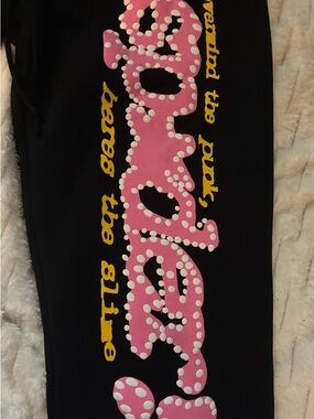 Black Sweater with Pink Polka-Dot Script